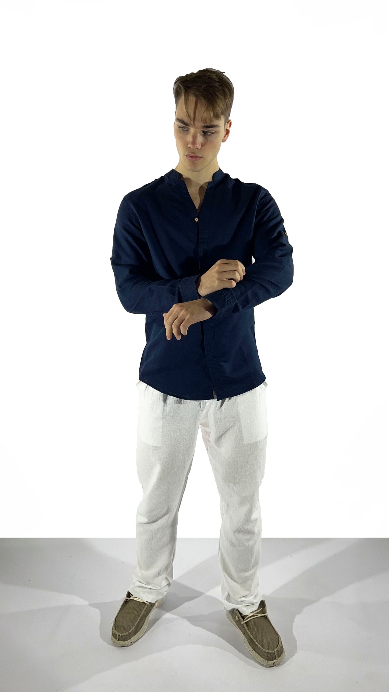 Camisa de lino Manga Larga cuello en  V