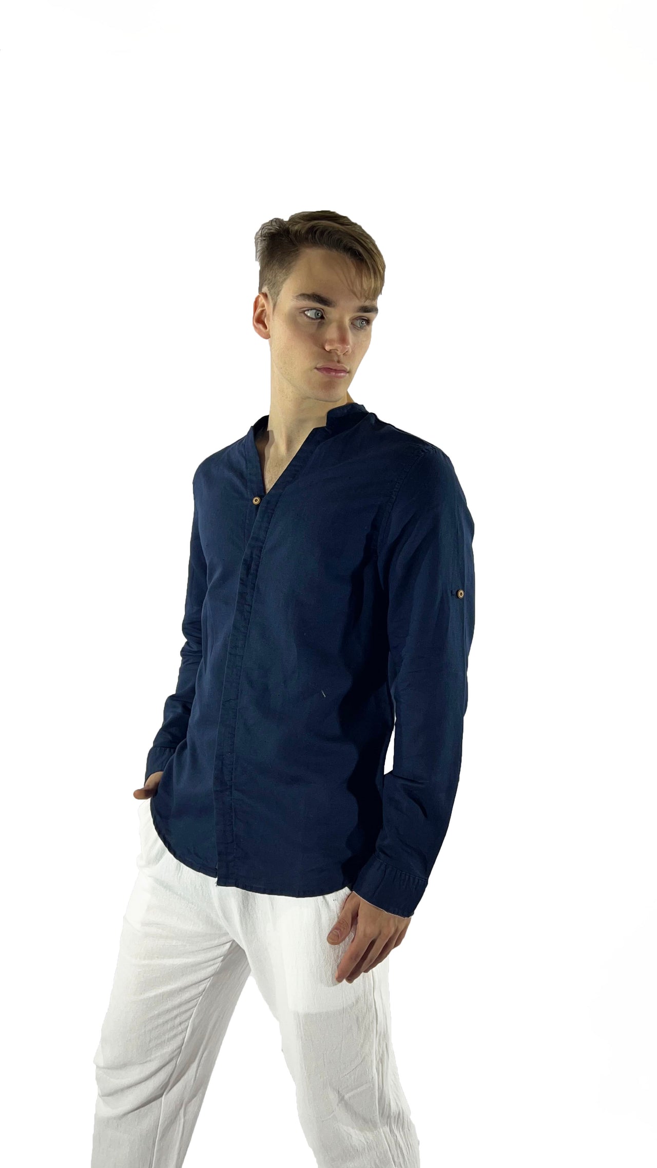 Camisa de lino Manga Larga cuello en  V