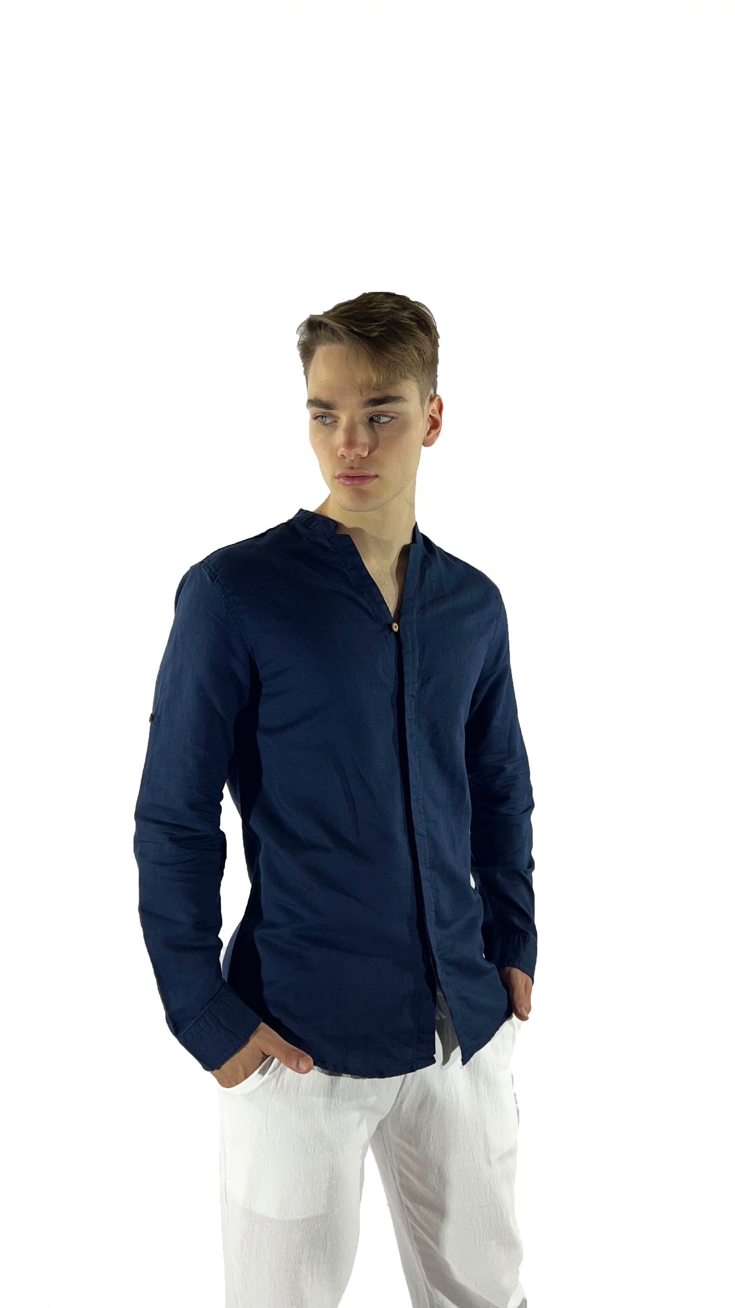 Camisa de lino Manga Larga cuello en V