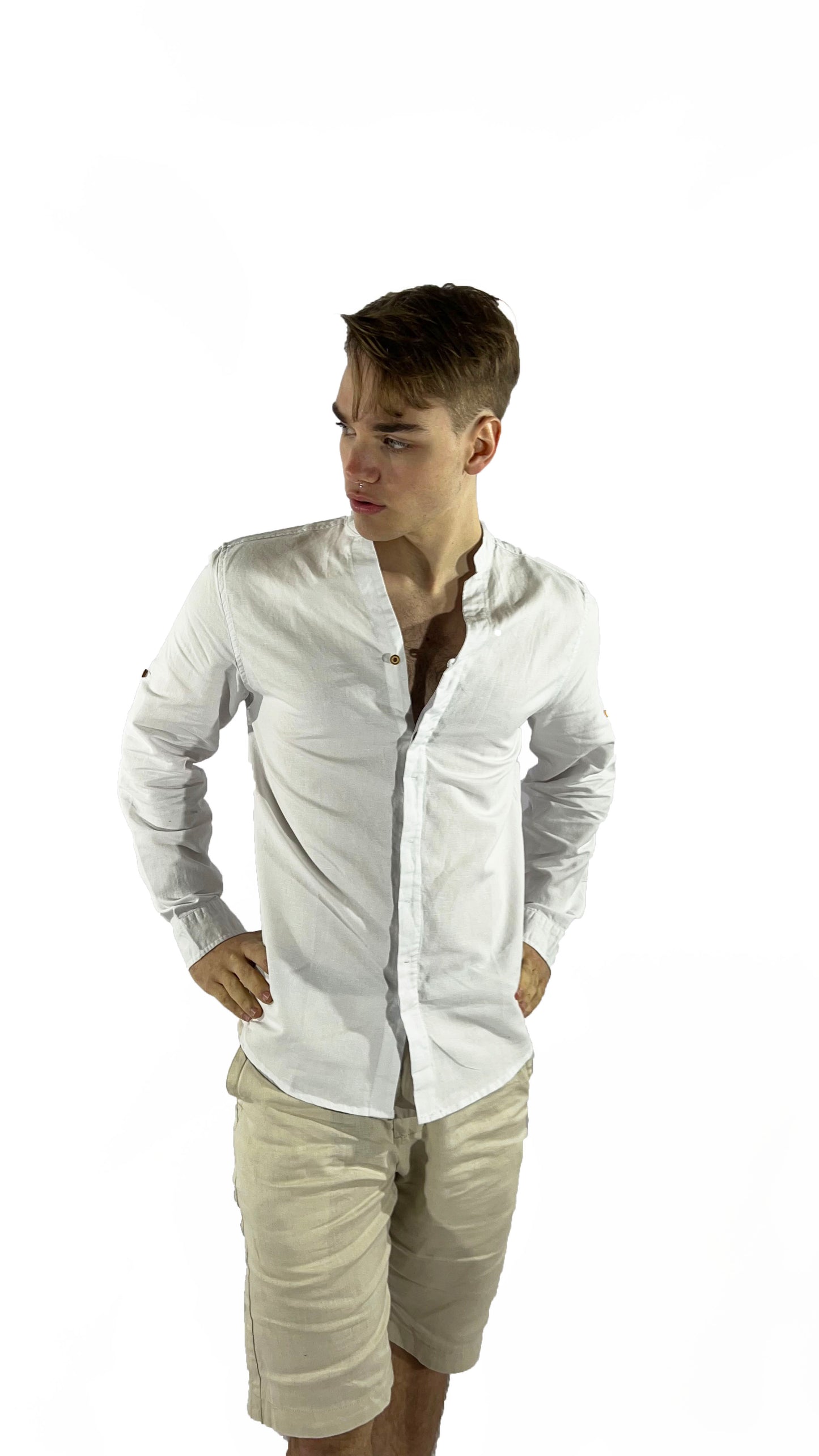 Camisa de lino Manga Larga cuello en V