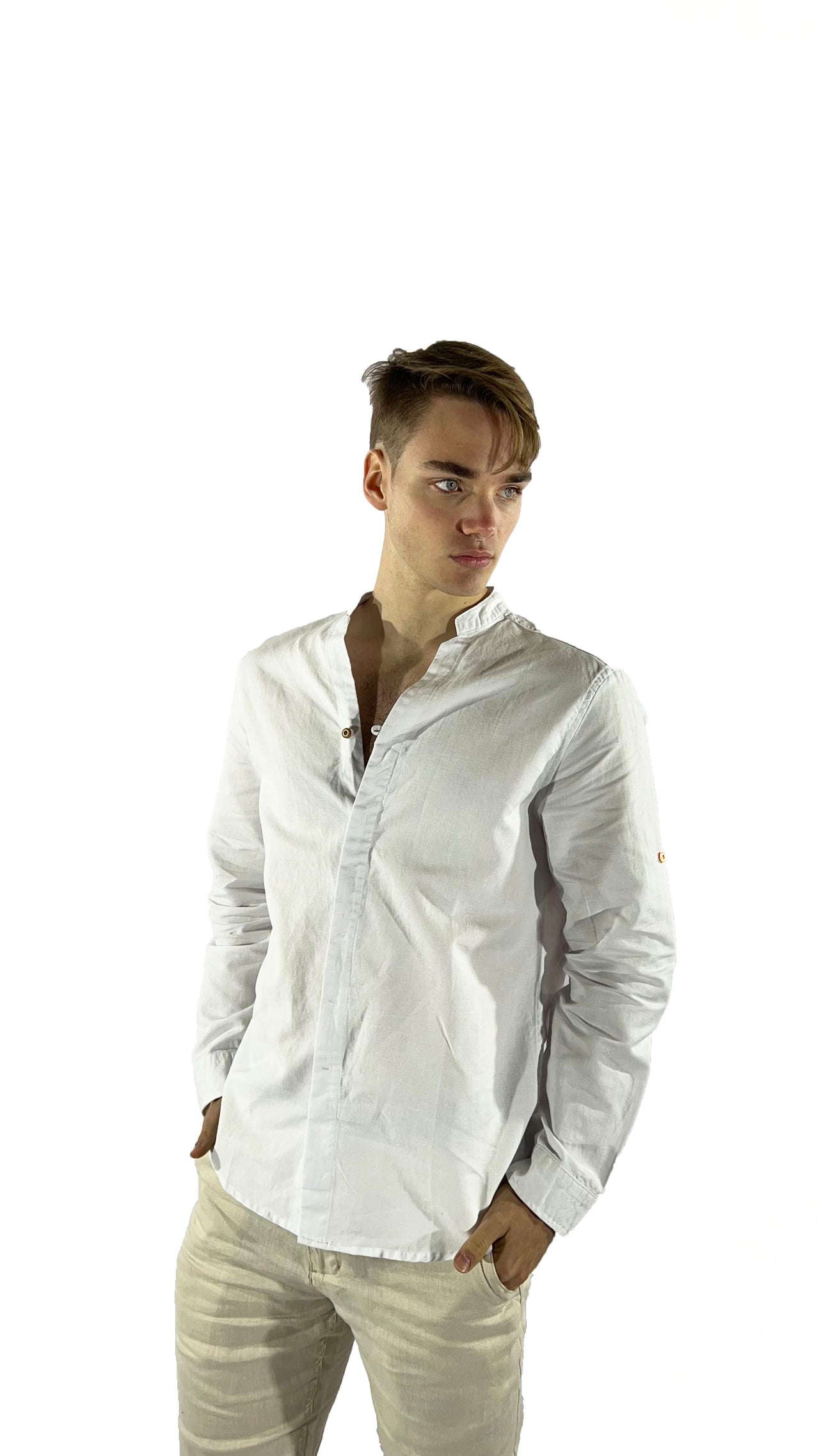 Camisa de lino Manga Larga cuello en  V