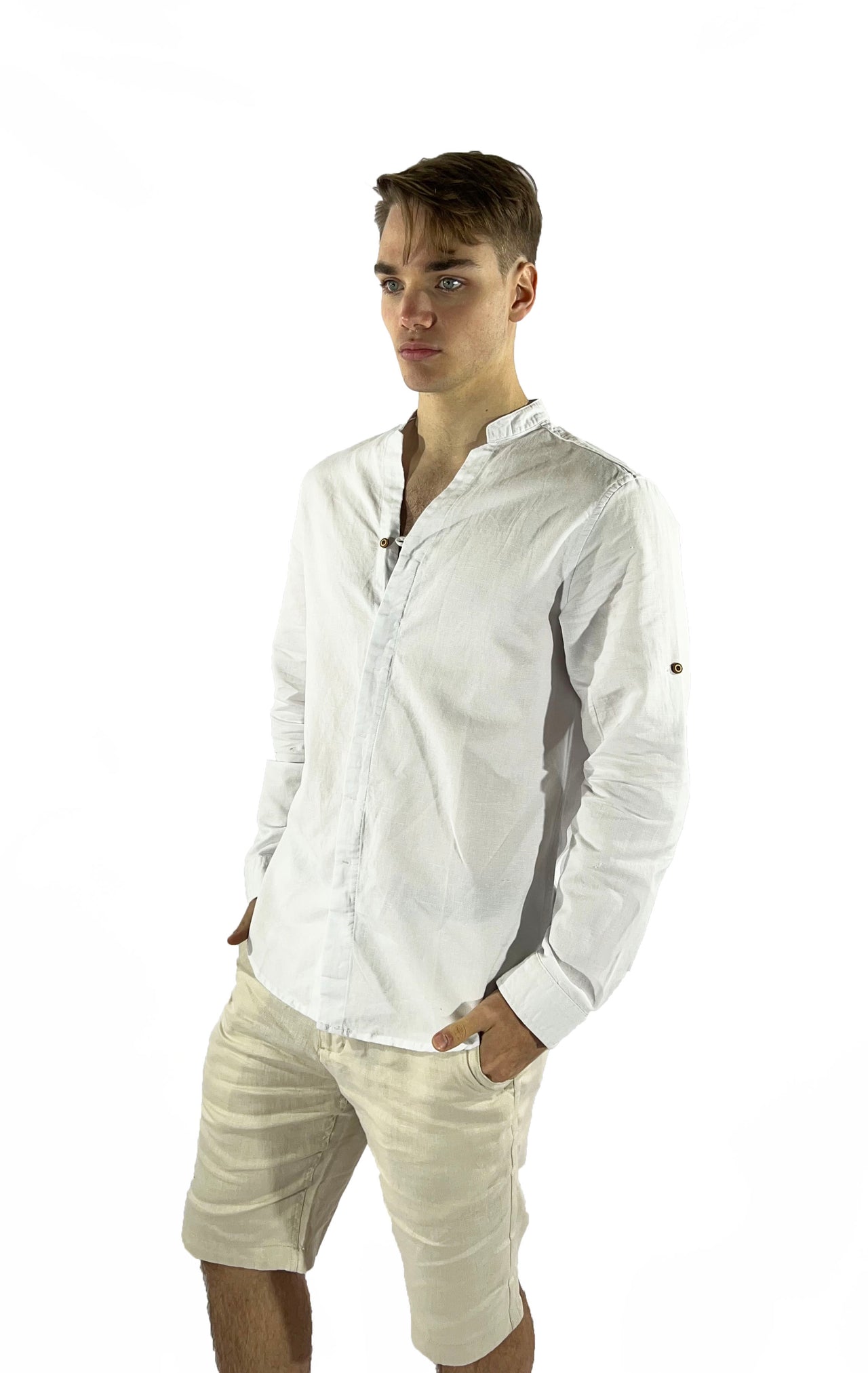 Camisa de lino Manga Larga cuello en  V