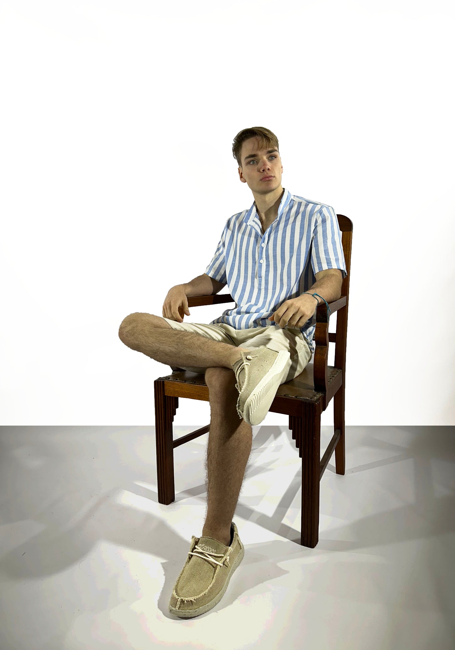 Camisa de lino Manga corta a rayas