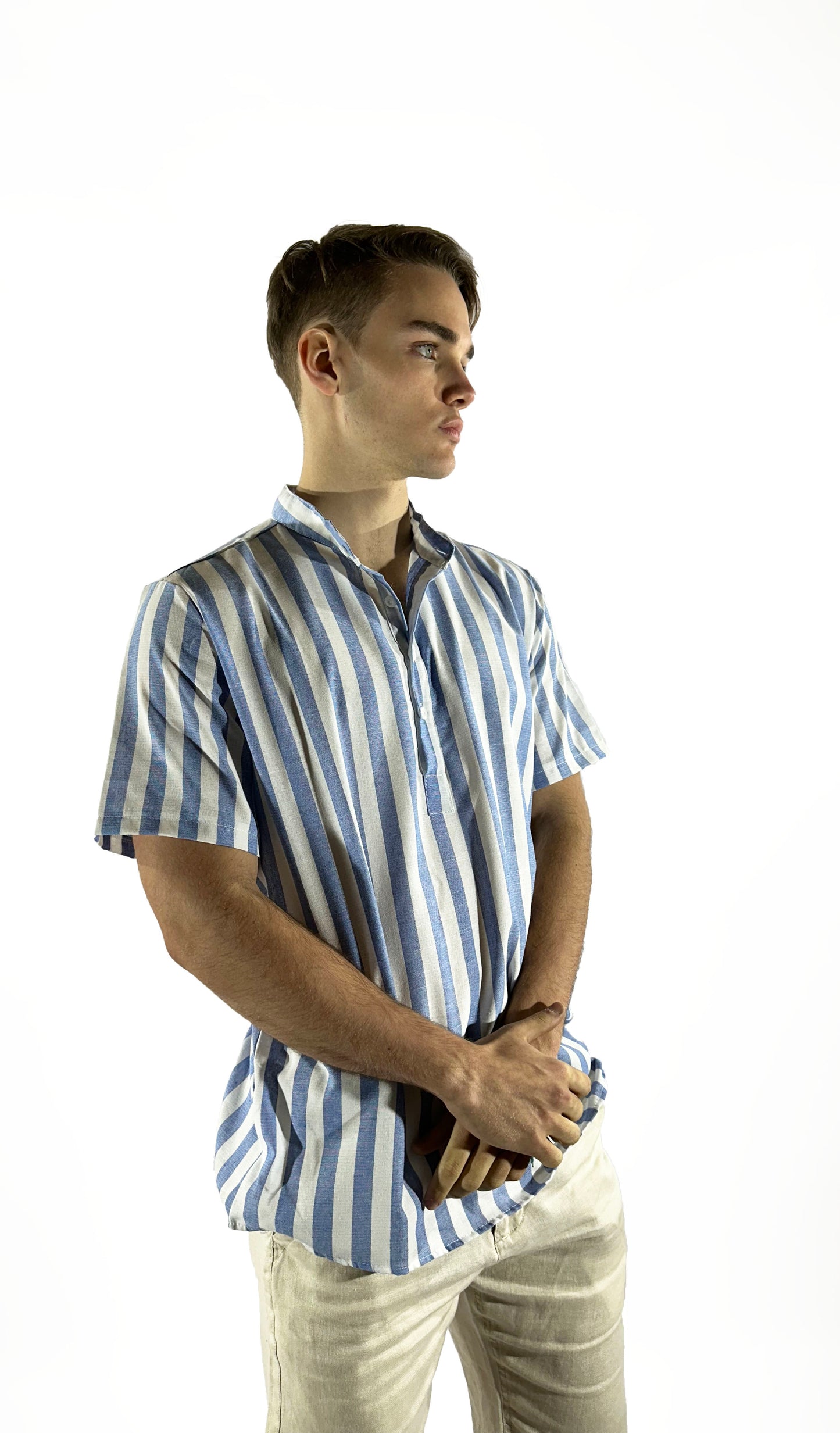 Camisa de lino Manga corta a rayas