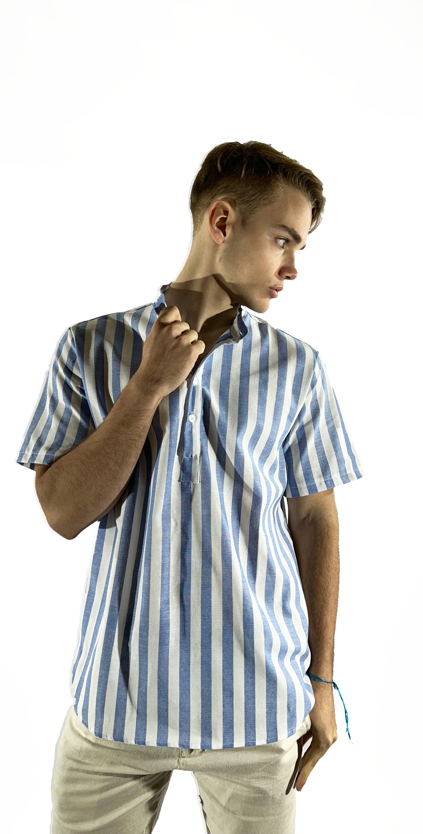 Camisa de lino Manga corta a rayas