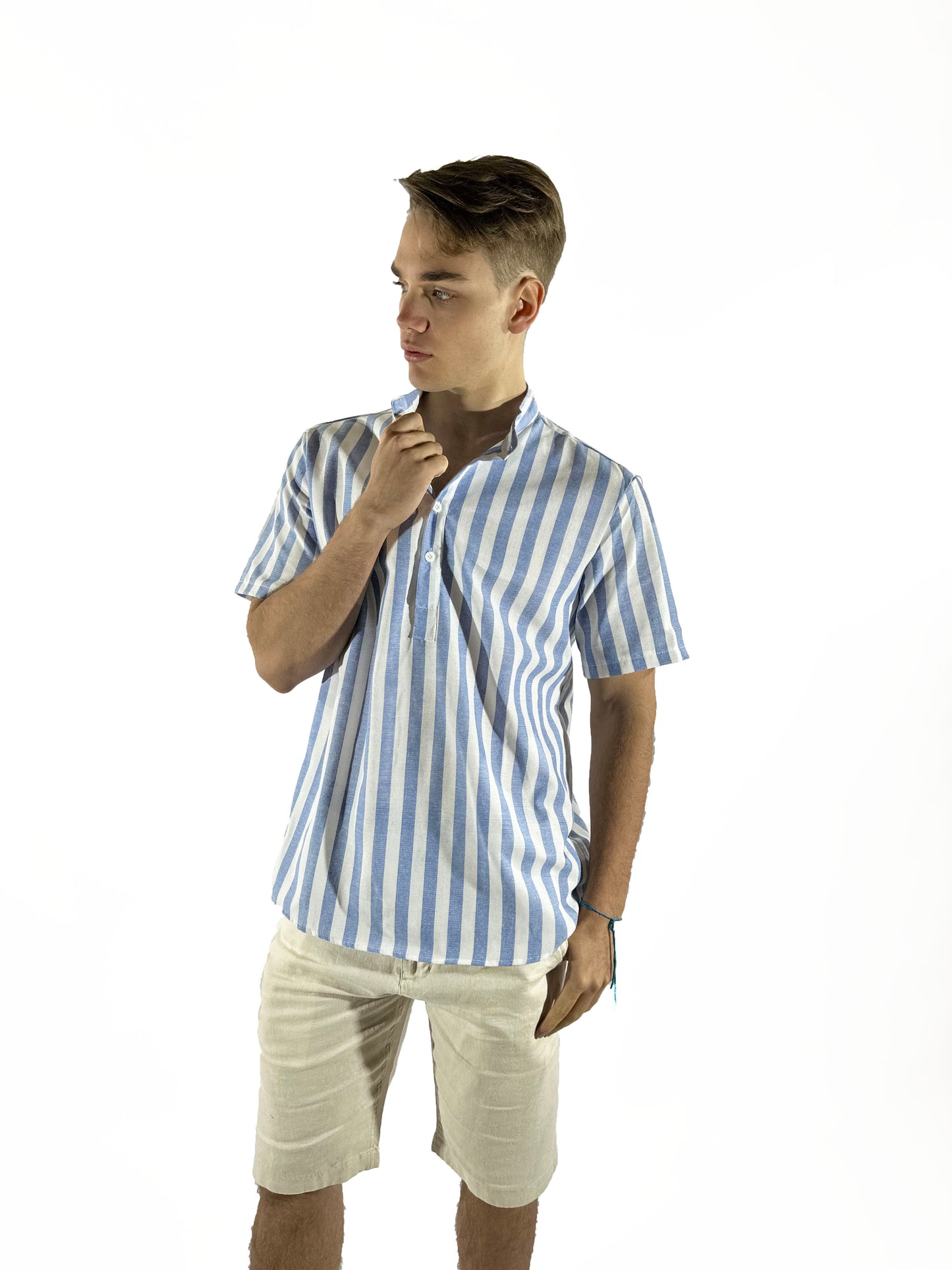 Camisa de lino Manga corta a rayas
