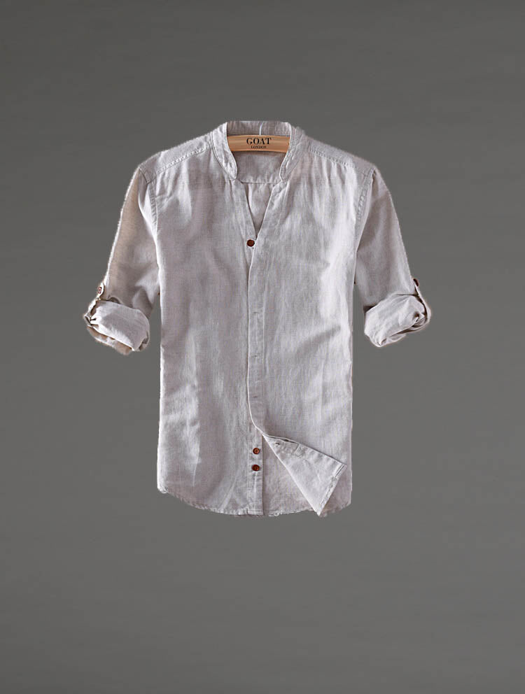 Camisa de Lino Manga Larga cuello en V