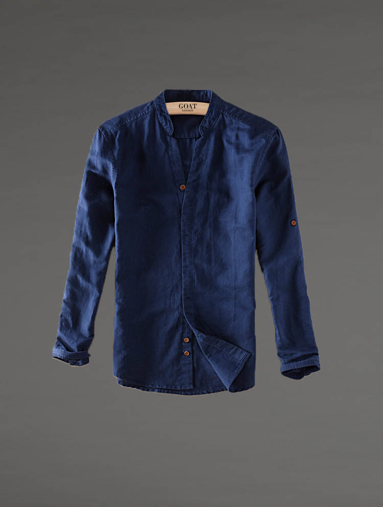 Camisa de Lino Manga Larga cuello en V