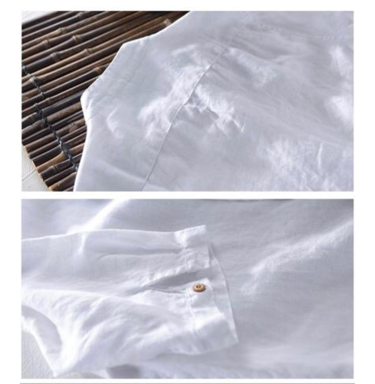 Camisa de Lino Manga Larga cuello en V