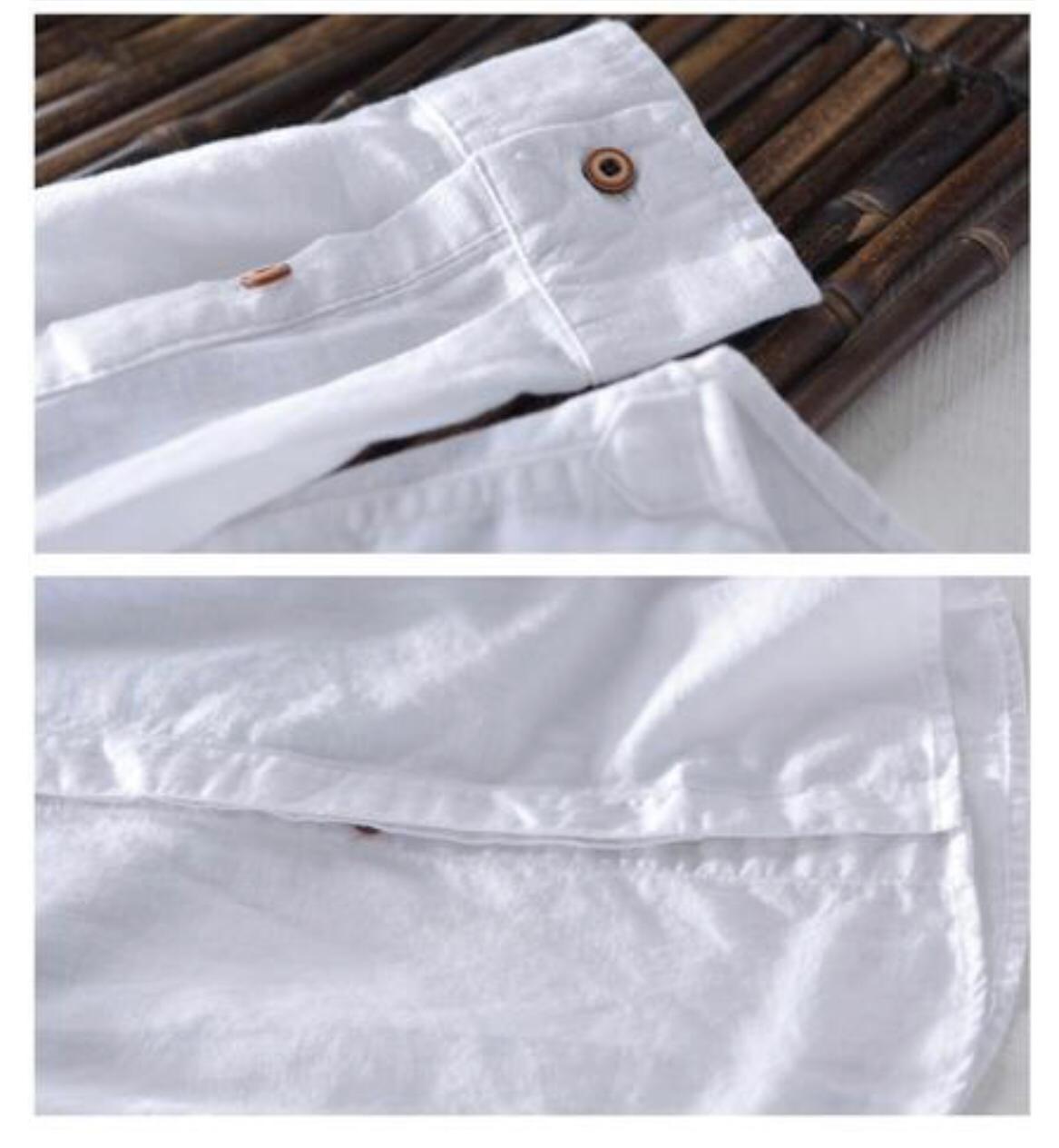 Camisa de Lino Manga Larga cuello en V