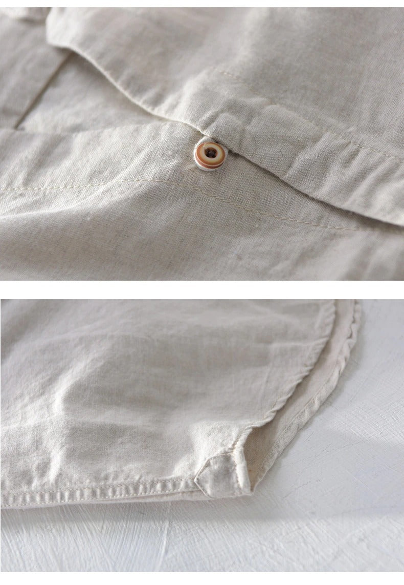 Camisa de Lino Manga Larga cuello en V