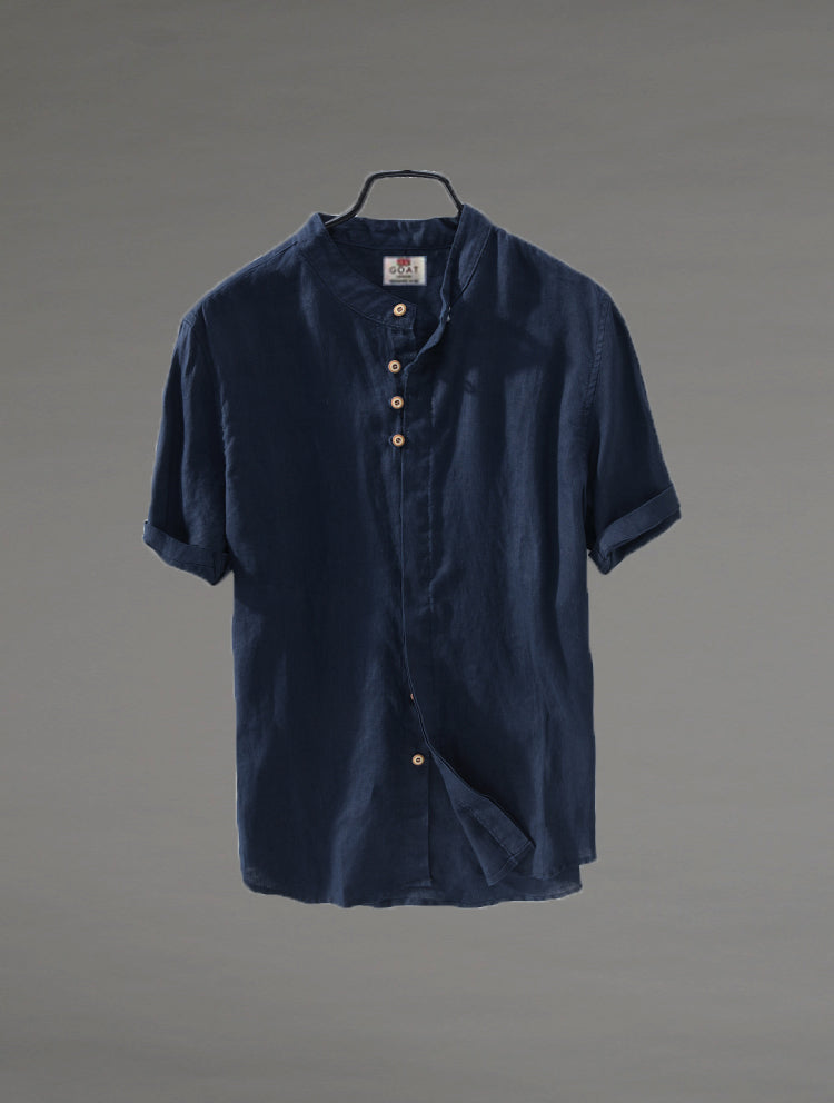 Camisa de lino abotonada manga corta blanca