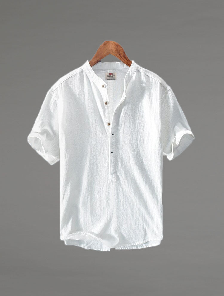 Camisa de lino Manga corta Azul Marino