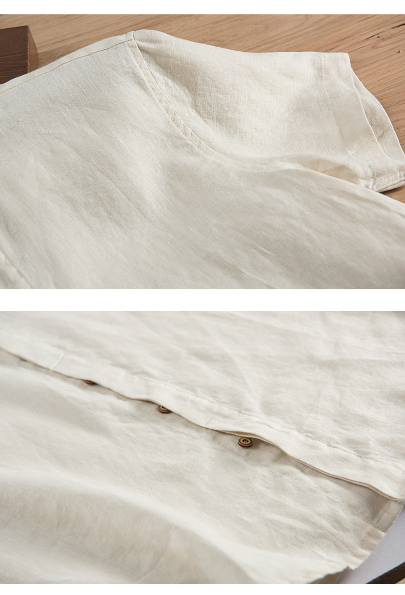 Camisa de lino abotonada manga corta blanca