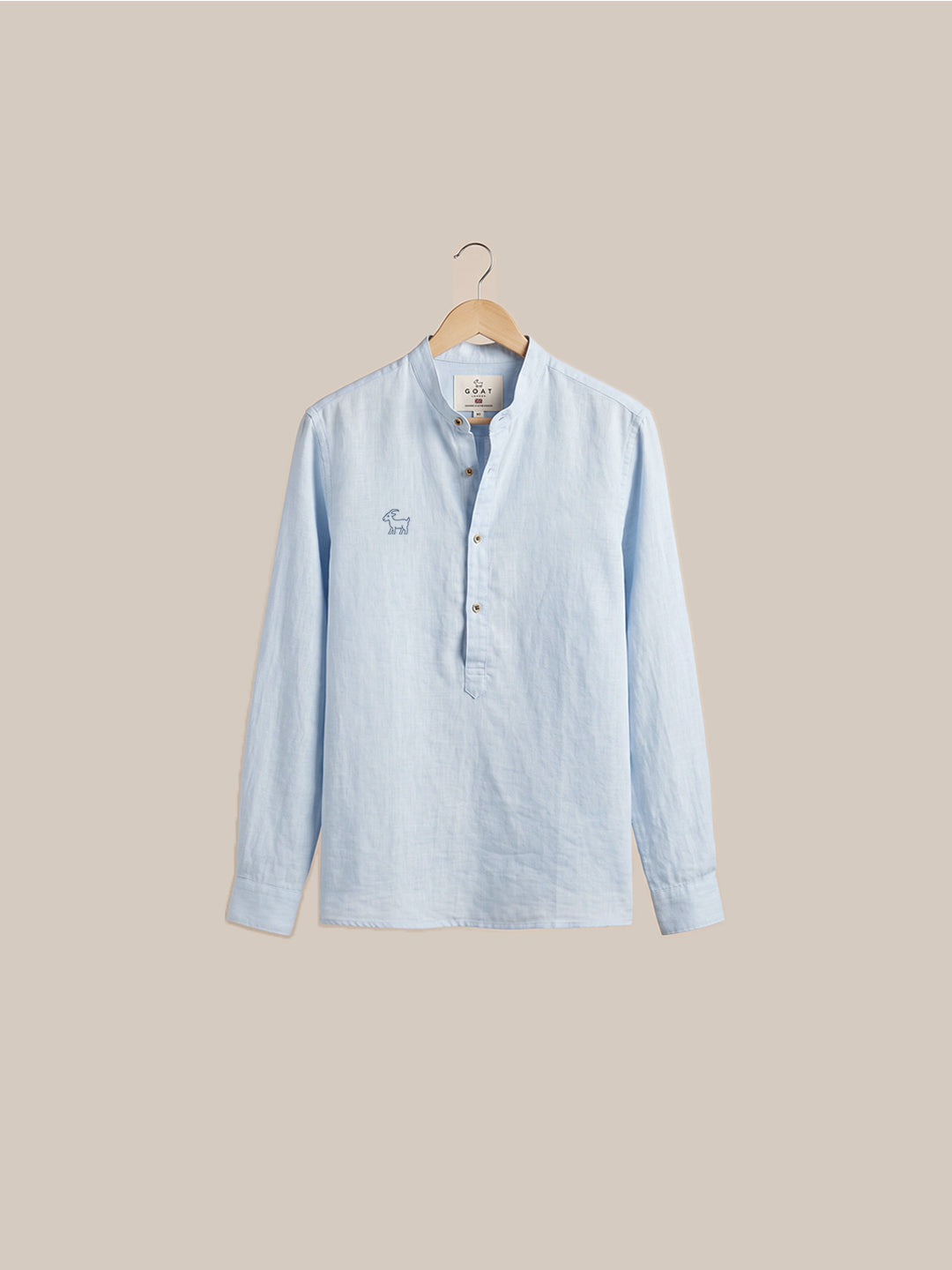Camisa de lino Manga Larga cuello mao - Azul