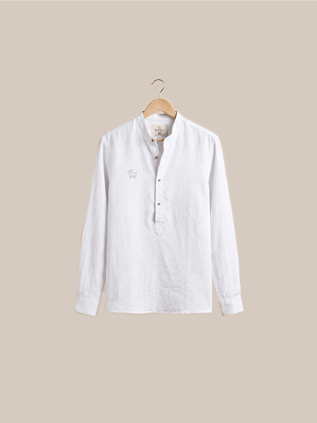 Camisa de lino Manga Larga cuello mao - Blanco