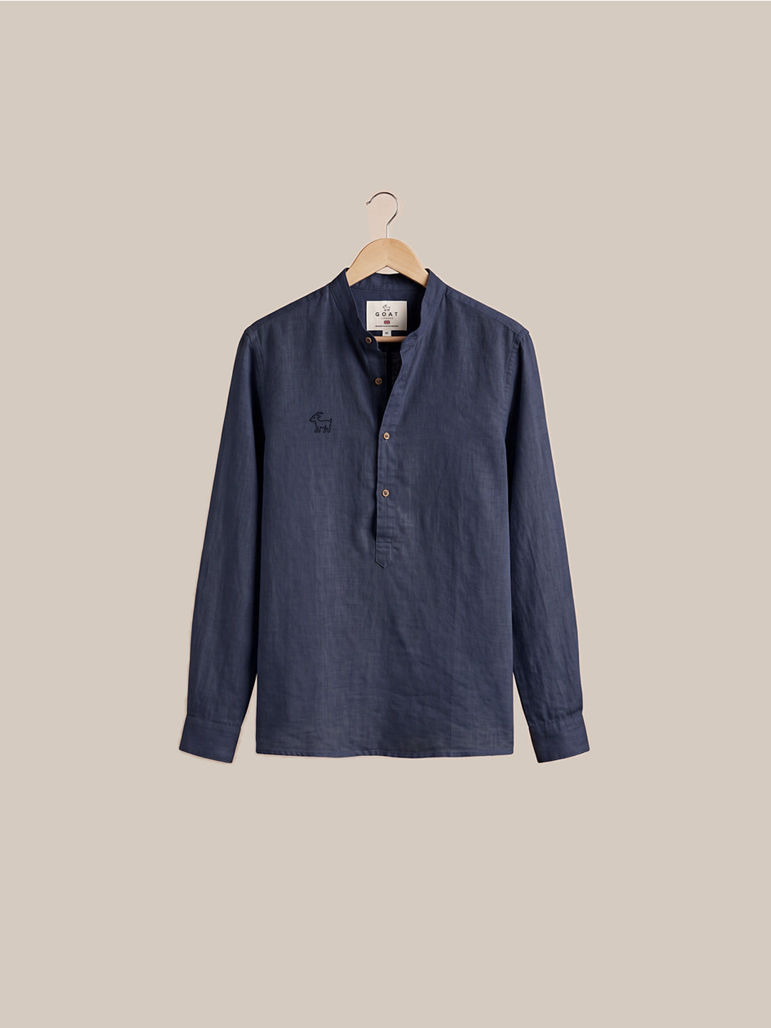 Camisa de lino Manga Larga cuello mao - Celeste