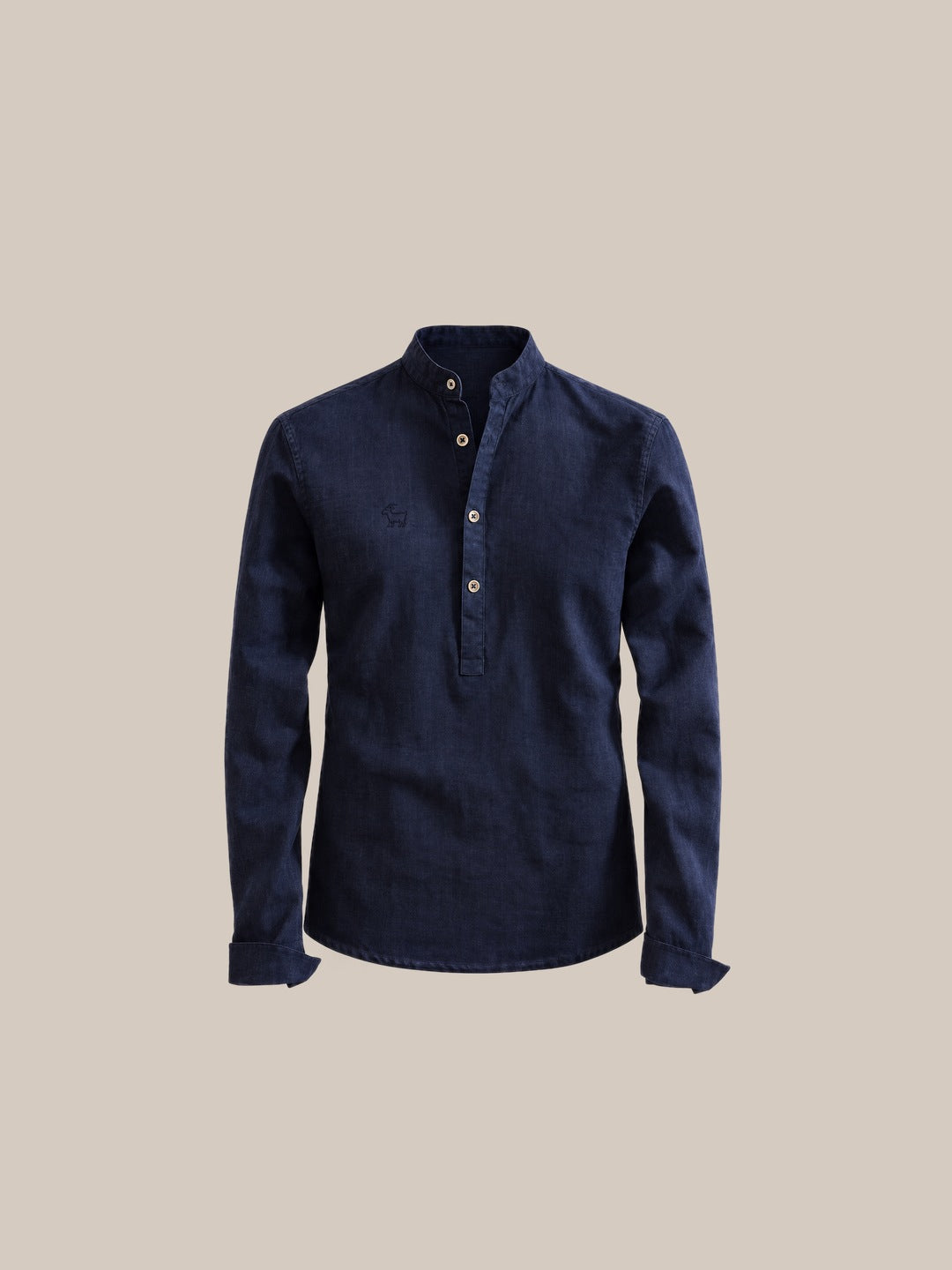 Camisa de lino Manga Larga cuello mao azul - GOAT LONDON