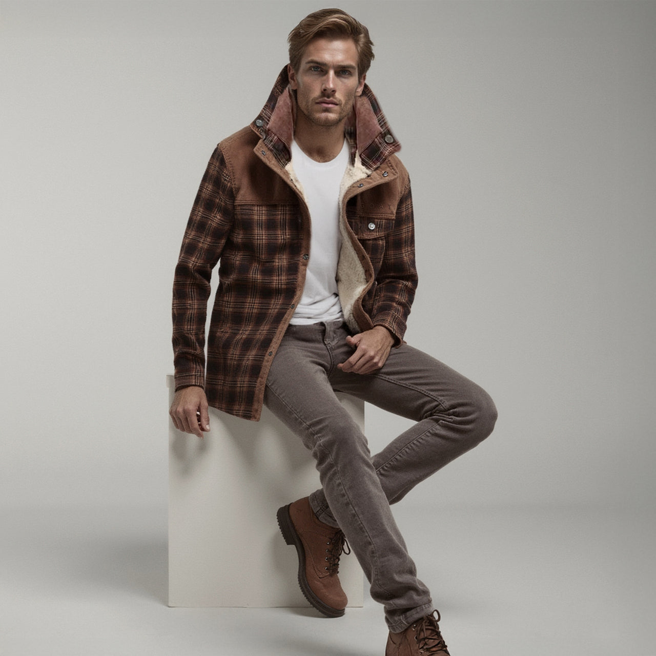 Chaqueta con corderito a cuadros