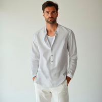 Thumbnail for Camisa de lino Manga Larga cuello mao