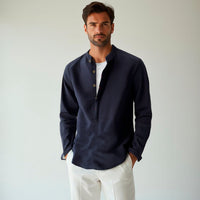 Thumbnail for Camisa de lino Manga Larga cuello mao