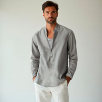 Thumbnail for Camisa de lino Manga Larga cuello mao