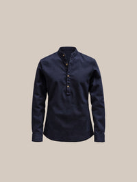 Thumbnail for Camisa de lino Manga Larga cuello mao azul - GOAT LONDON