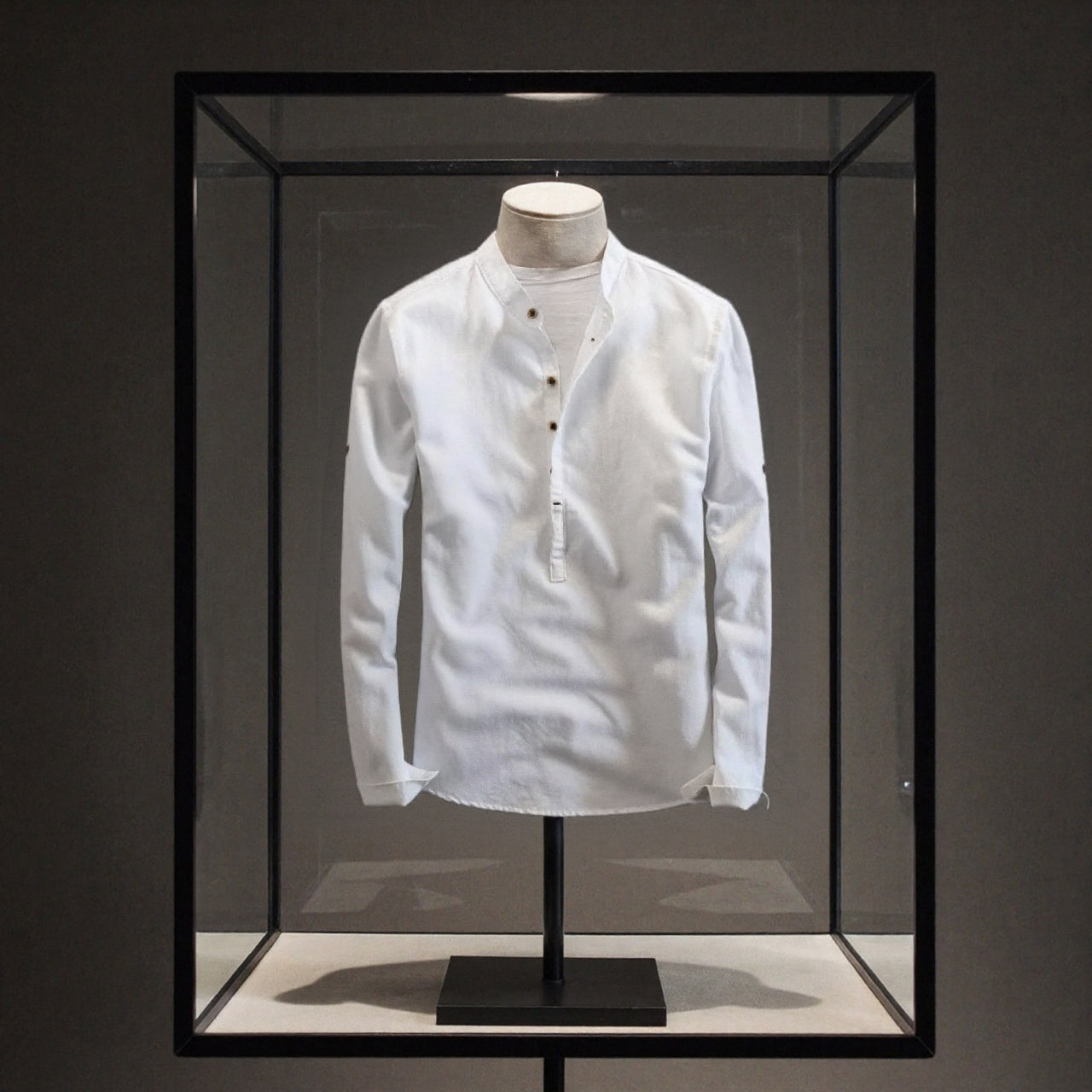 Camisa de lino Manga Larga cuello mao