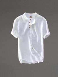 Thumbnail for Camisa de lino abotonada manga corta azul