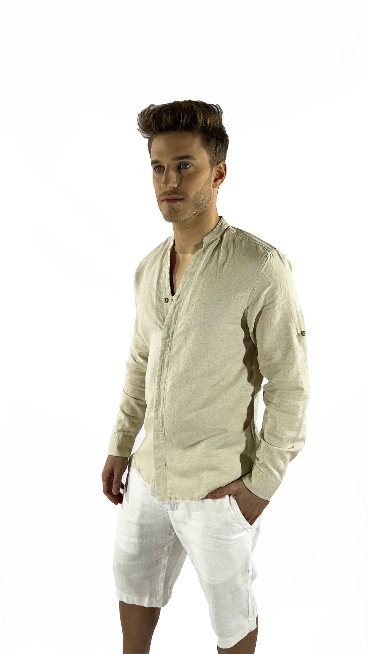 Camisa de lino Manga Larga cuello en  V