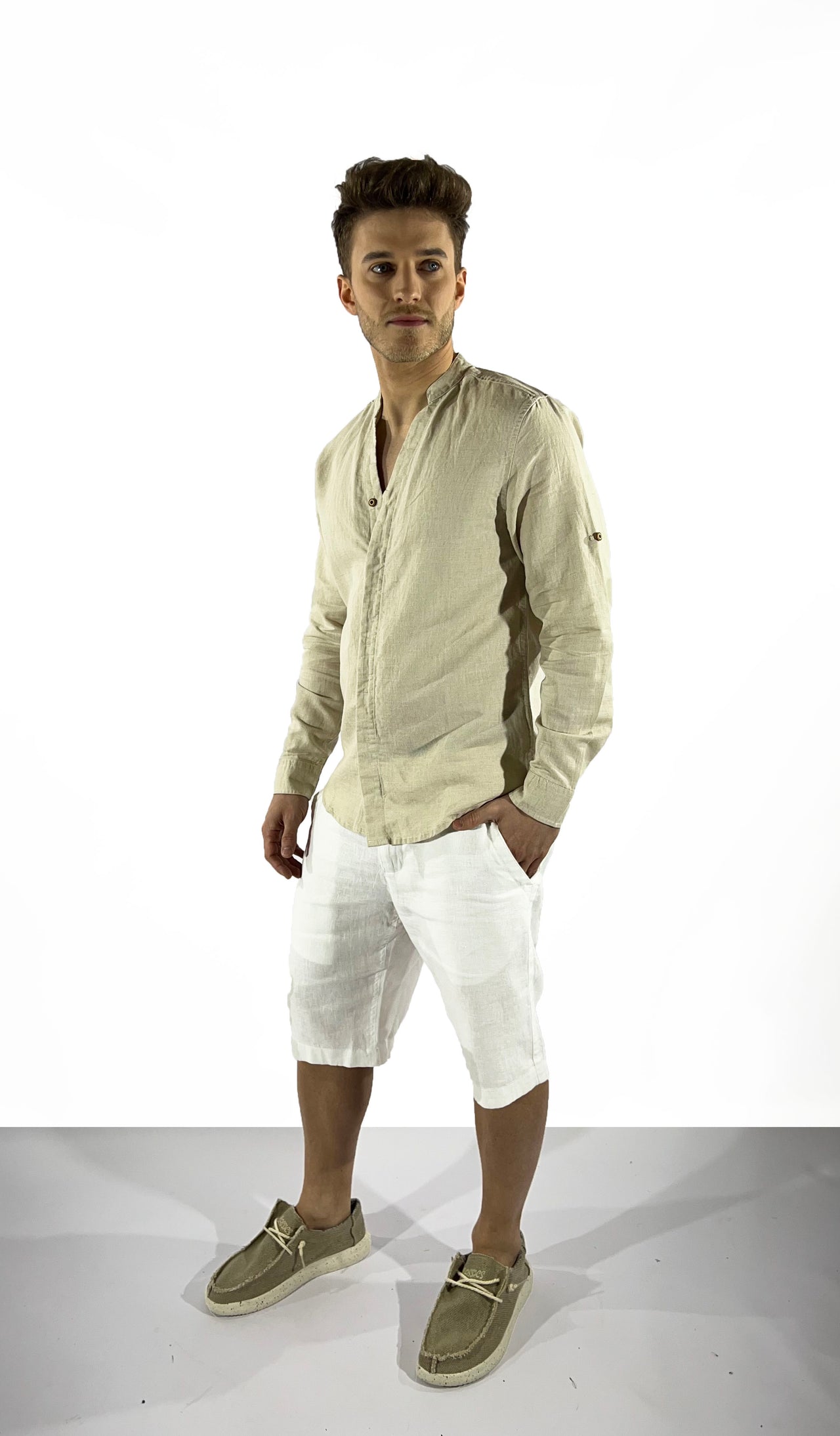 Camisa de lino Manga Larga cuello en  V