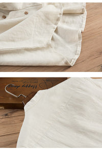 Thumbnail for Camisa de lino abotonada manga corta azul