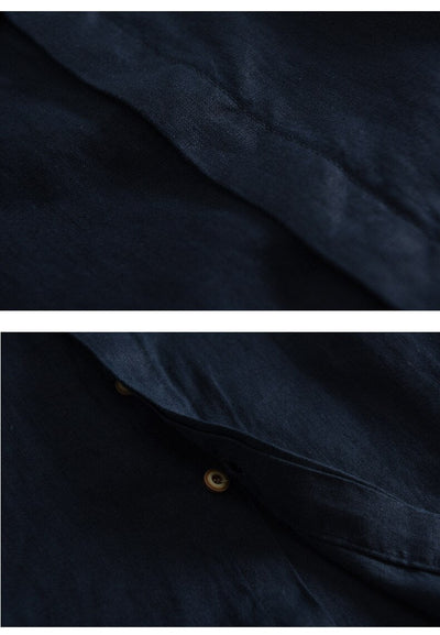 Camisa de lino abotonada manga corta azul