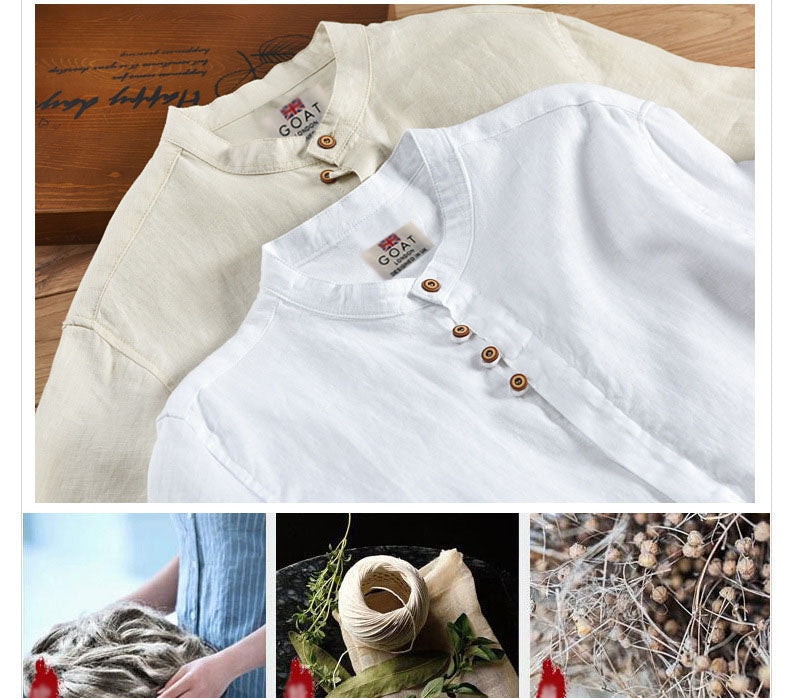 Camisa de lino abotonada manga corta azul