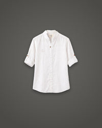 Thumbnail for Camisa de lino manga larga cuello en V blanca