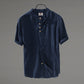 Camisa de lino abotonada manga corta azul