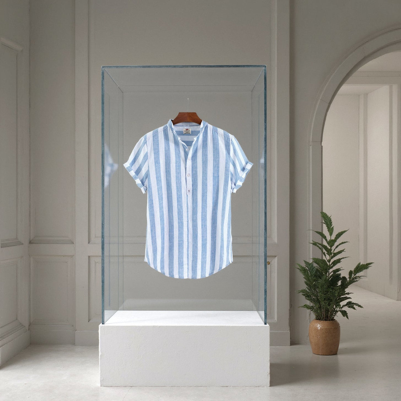 Camisa de lino Manga corta a rayas