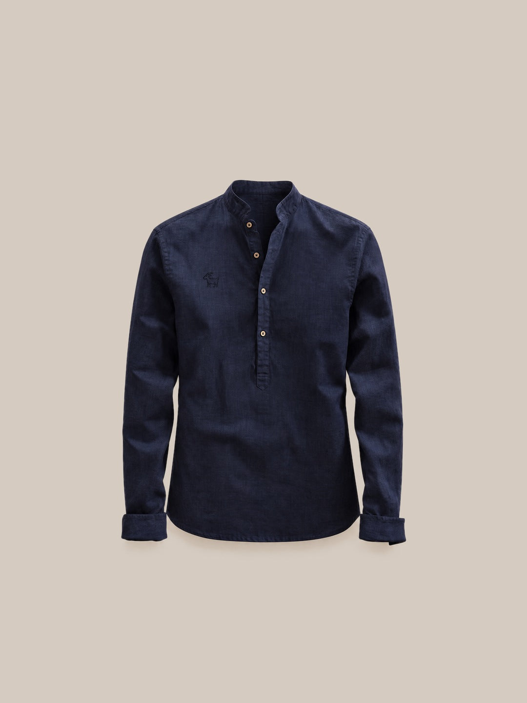Camisa de lino Manga Larga cuello mao azul - GOAT LONDON