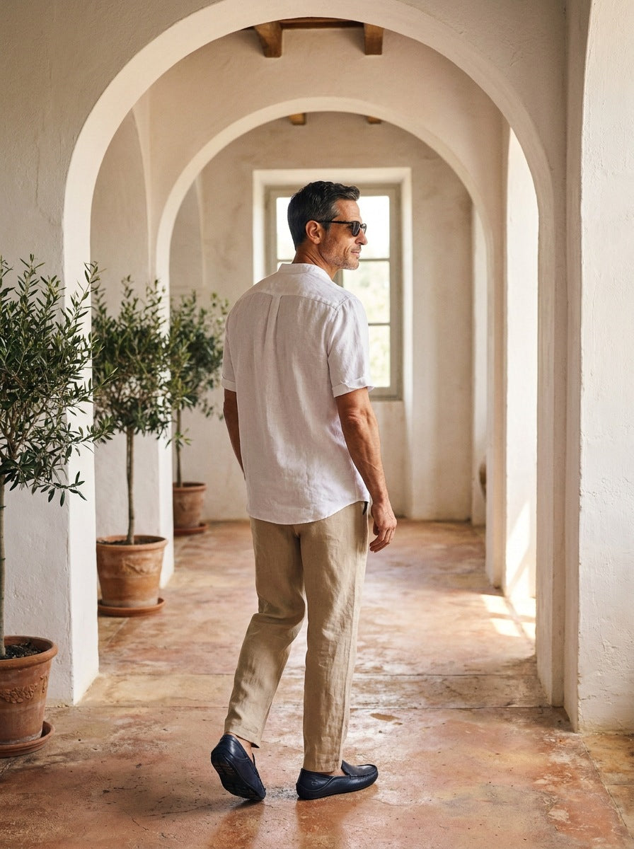 Camisa Hampstead Linen Grandad - blanca espalda