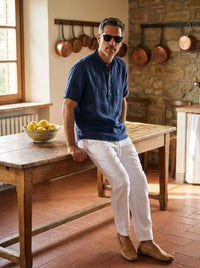 Thumbnail for Camisa Hampstead Linen Grandad - azul apoyado
