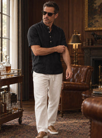 Thumbnail for Camisa Hampstead Linen Grandad - negra detalle