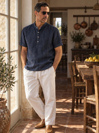 Thumbnail for Camisa Hampstead Linen Grandad - azul detalle
