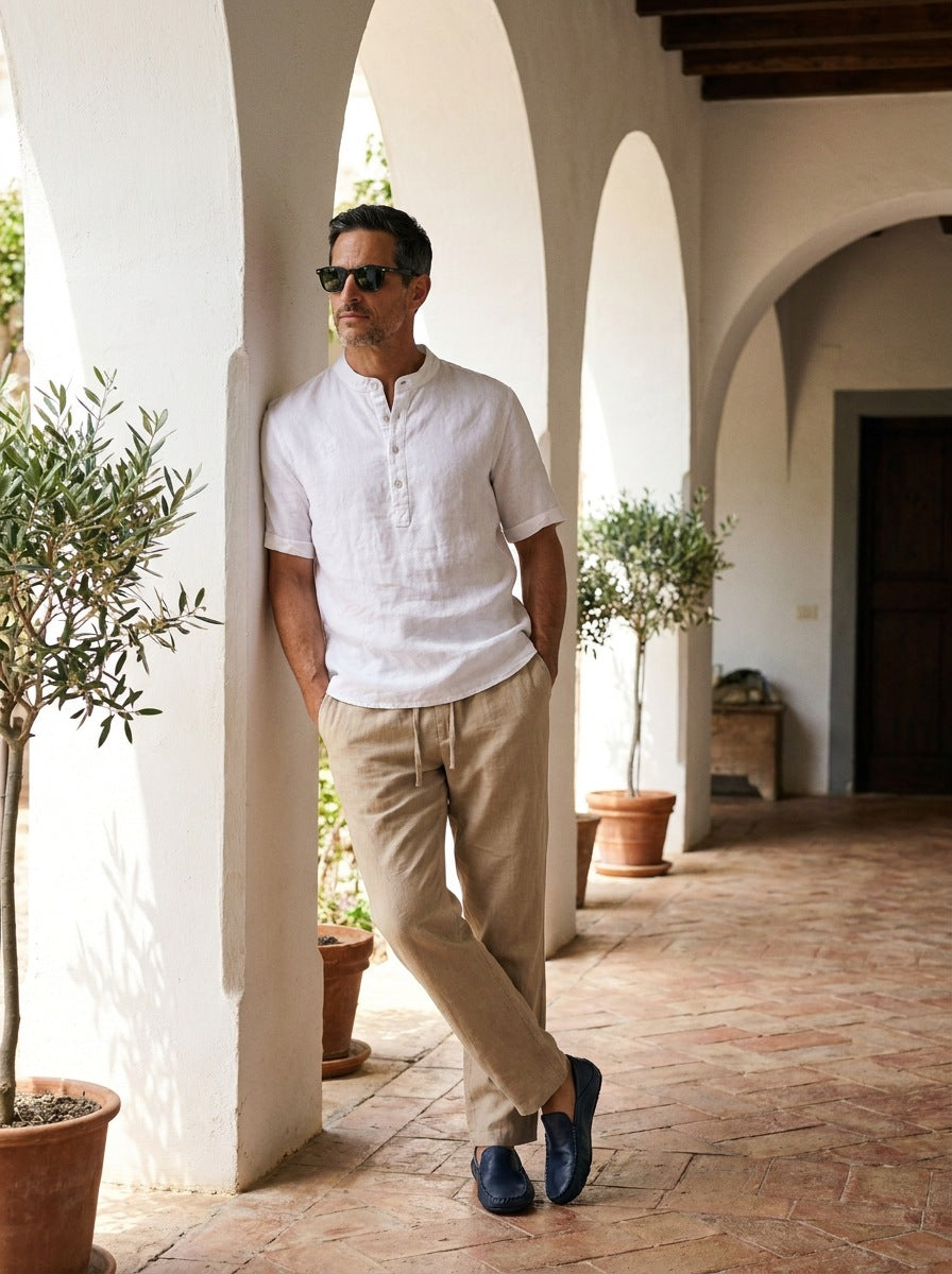 Camisa Hampstead Linen Grandad - blanca de pie