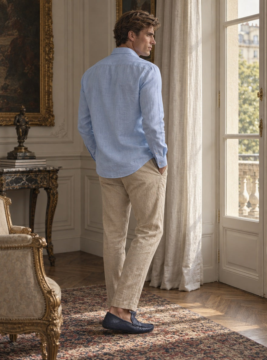 Camisa Holborn 100% lino - sky blue espaldas