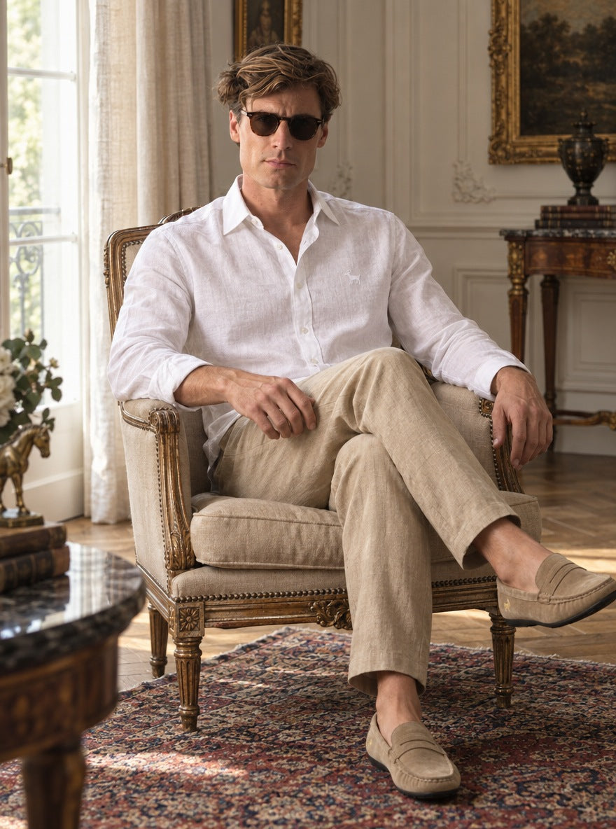 Camisa Holborn 100% lino - white sentado