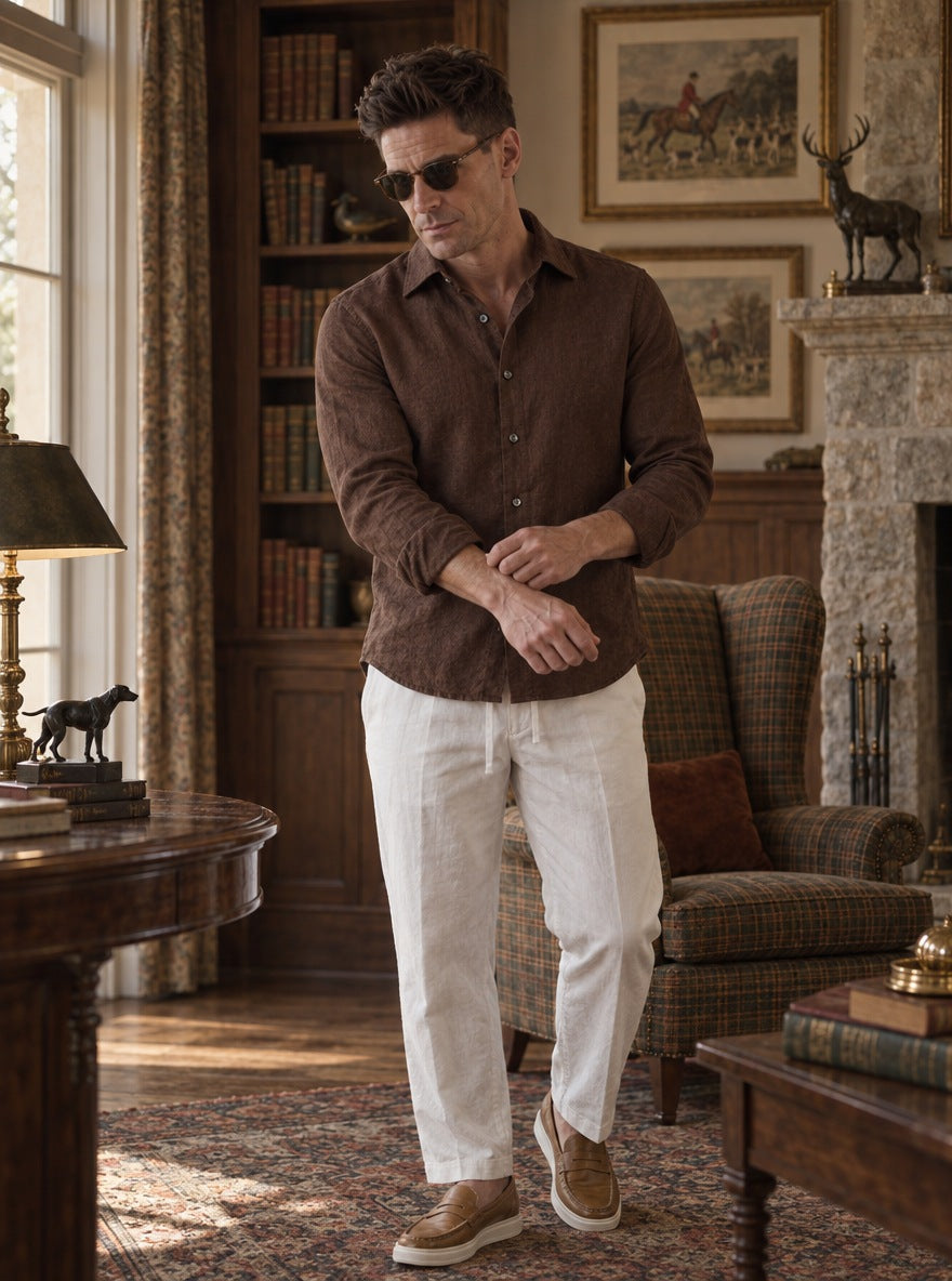 Camisa Notting Hill Linen - marrón detalle