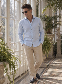 Thumbnail for Camisa Notting Hill Linen - celeste detalle