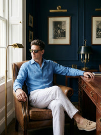 Thumbnail for Camisa Notting Hill Linen - azul sentado
