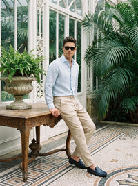 Thumbnail for Camisa Notting Hill Linen - celeste apoyado
