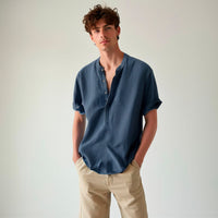 Thumbnail for Camisa de lino Manga corta Azul Marino